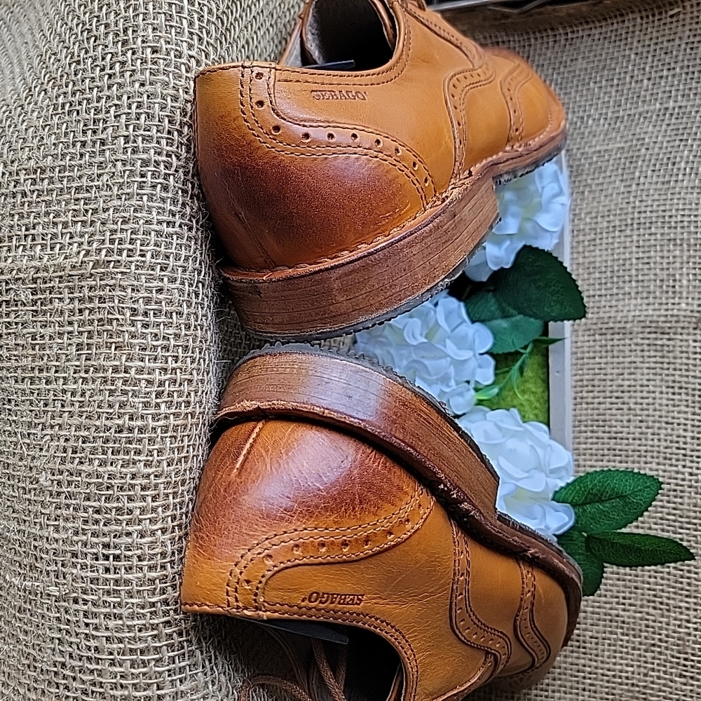 Sebago Men's Sz 8D Brattle Wing Tip Oxford Leather Shoe British Tan Vibram Sole - Picture 7 of 10